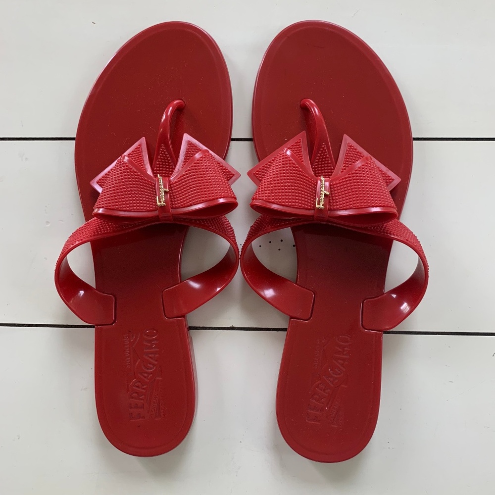 Salvatore Ferragamo Red Bali Bow Sandals